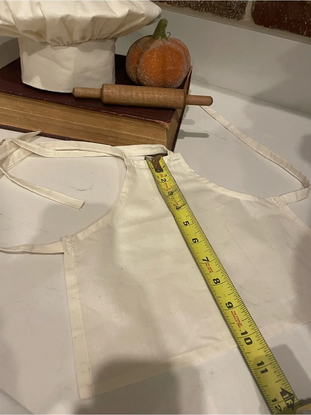 Classic White Baby Chef Hat and Apron Set with Mini Rolling Pin